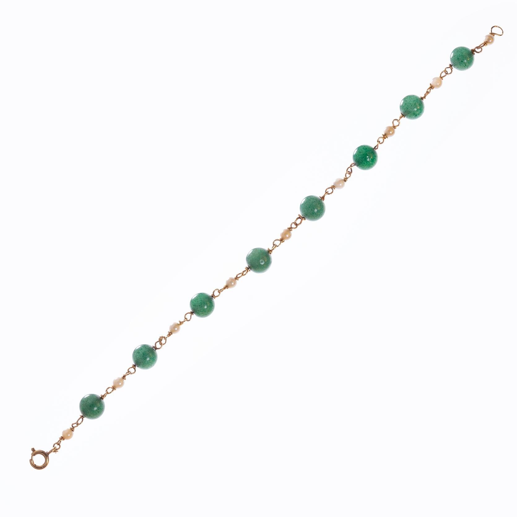 Pulsera en oro 17 K, jade y perlas