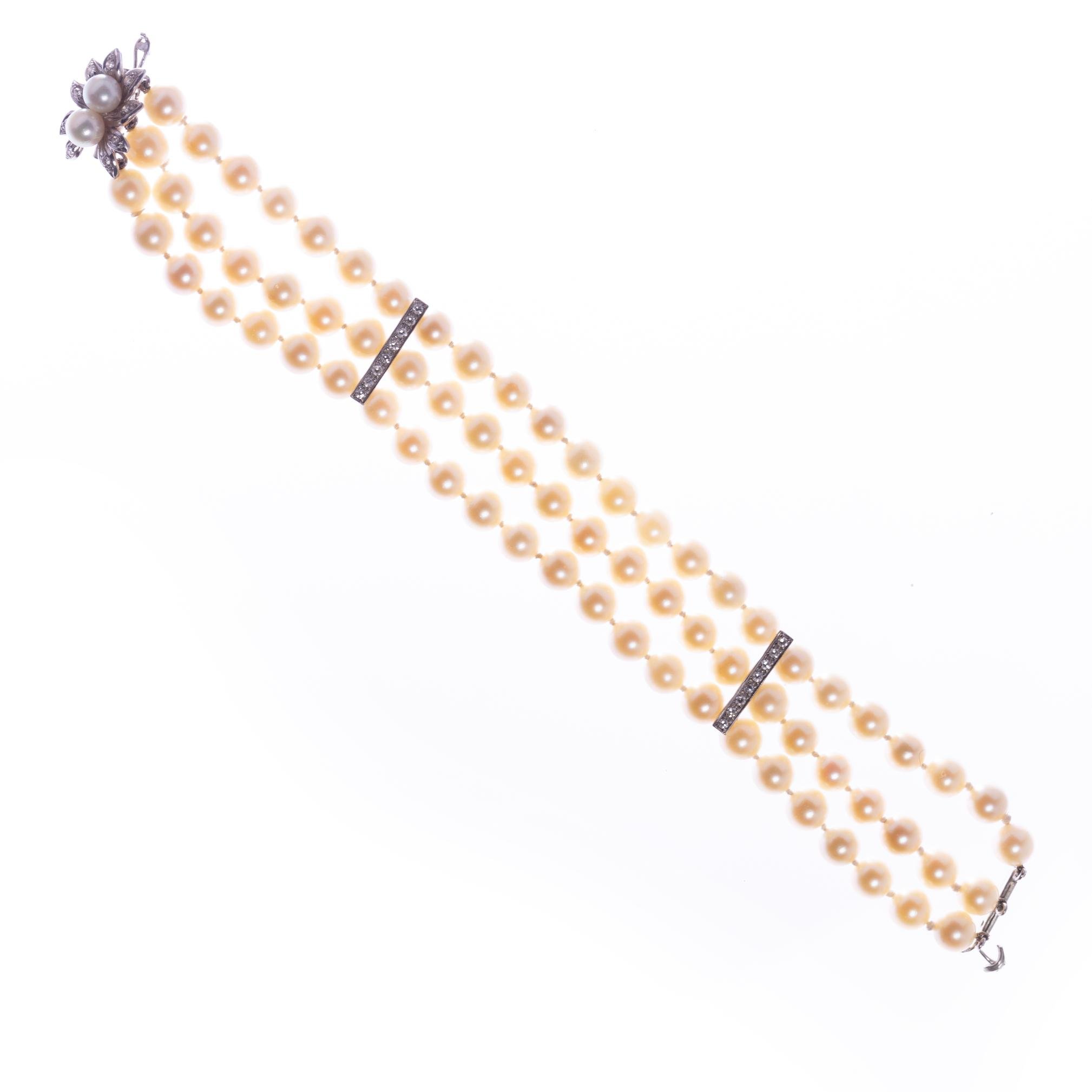 Pulsera de perlas, oro 18 K y brillantes
