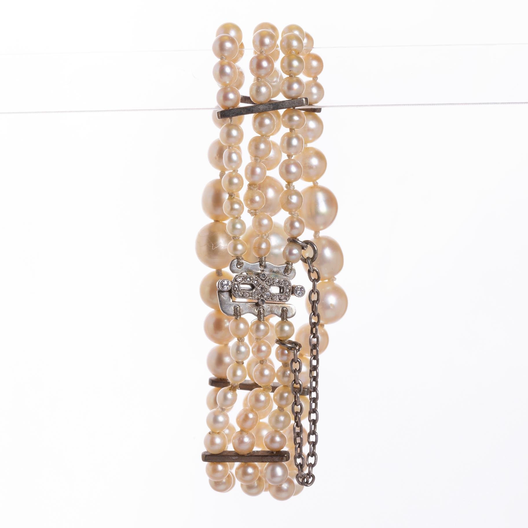 Pulsera de perlas, oro 18 K y diamantes - Imagen 3