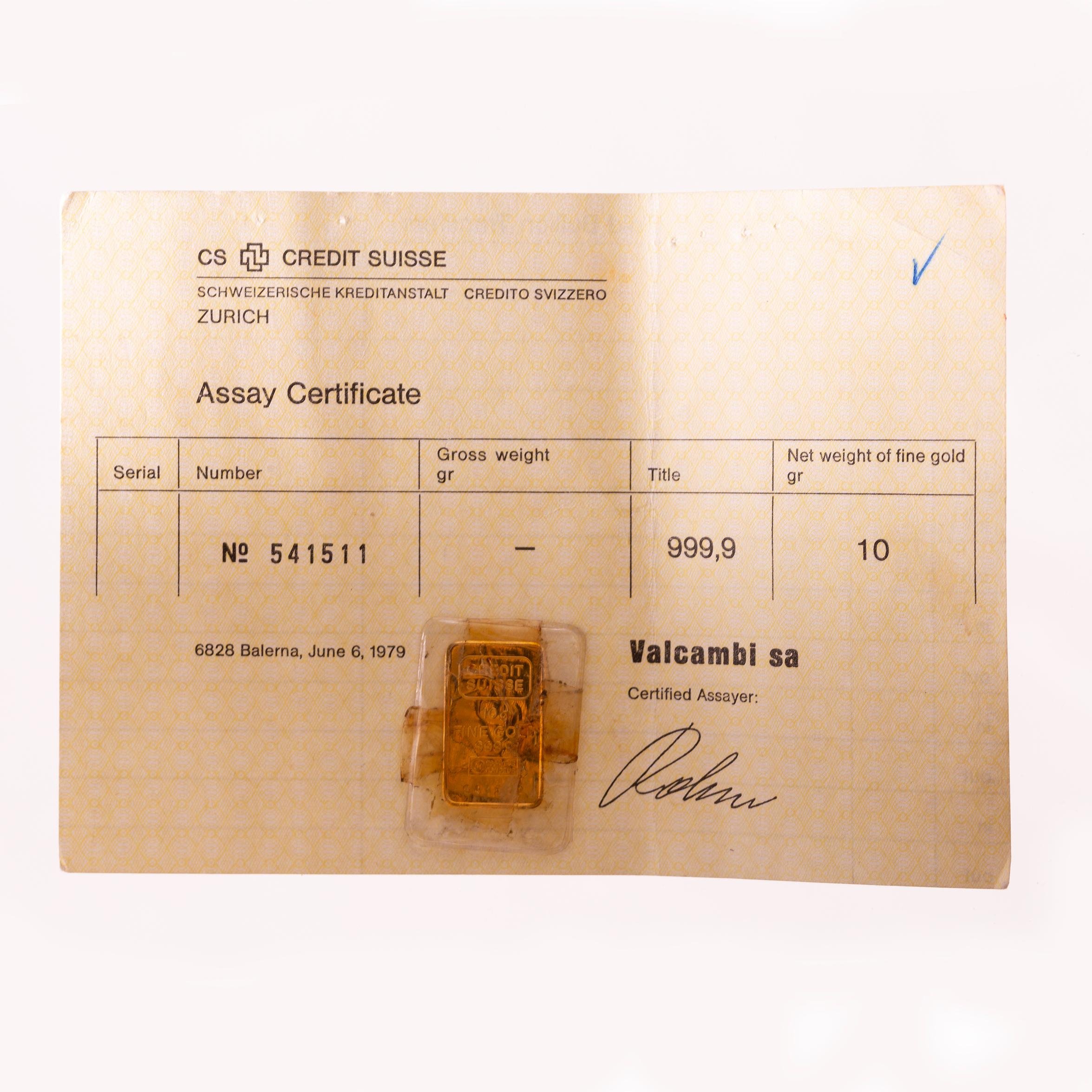 Lingote en oro Credit Suisse