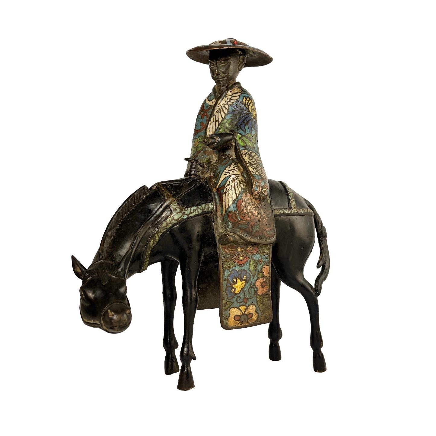 Escultura japonesa en bronce cloissonné Meiji