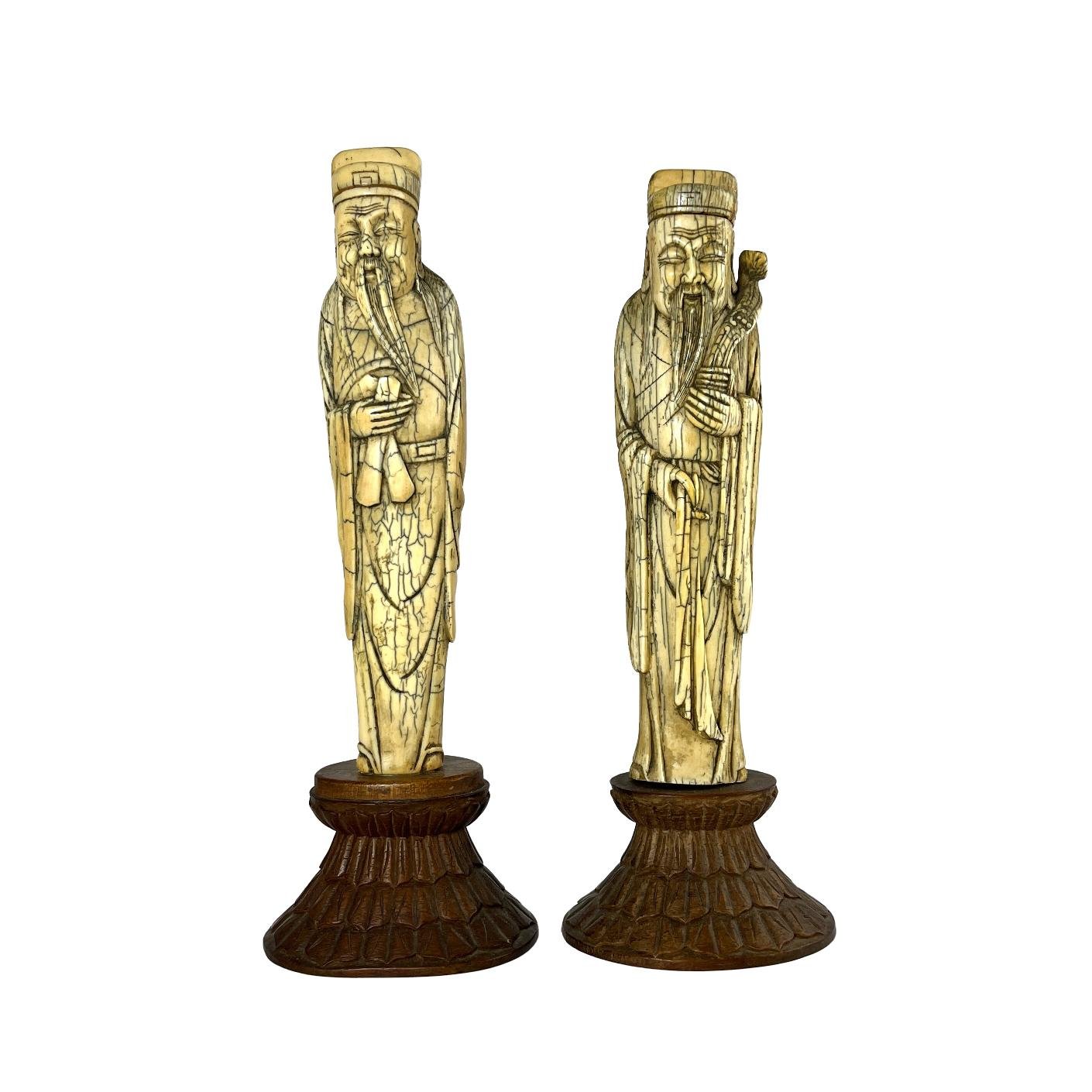 Par de esculturas chinas en marfil