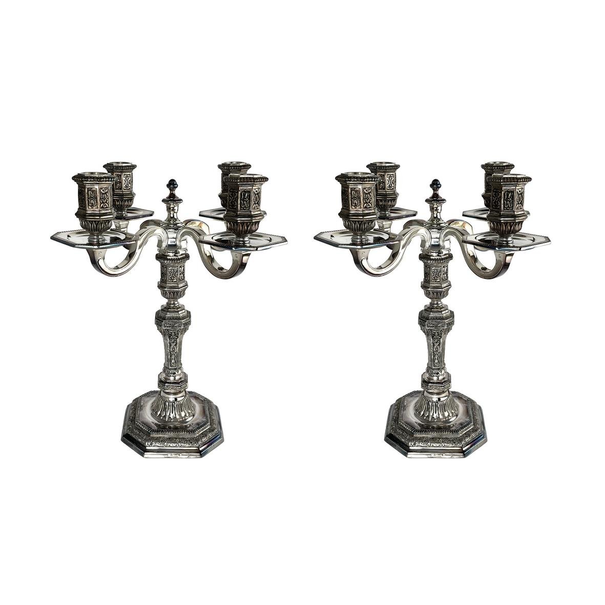 Par de candelabros franceses Christofle Dupérier