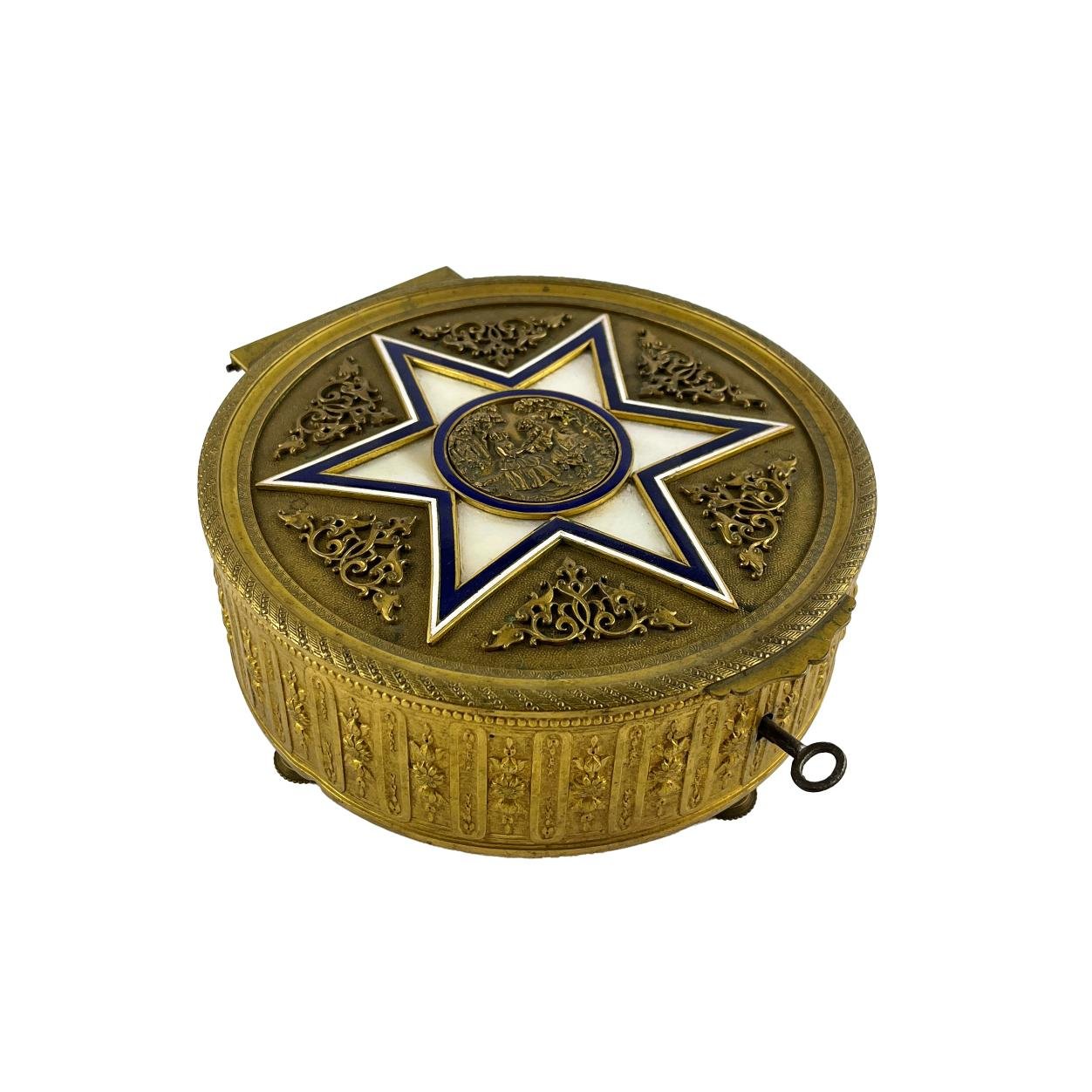 Alhajero en bronce, madreperla y esmalte