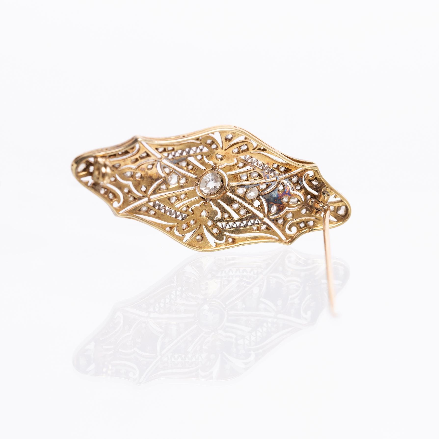 Plaqueta art decó en oro 18 K con brillante y diamantes - Imagen 2