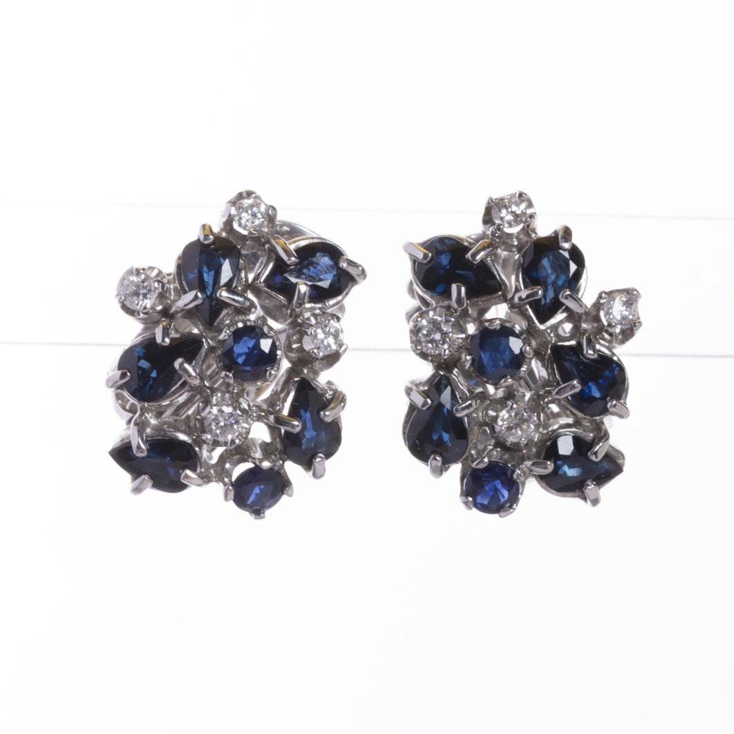 Caravanas en oro 18 K, brillantes y rubíes