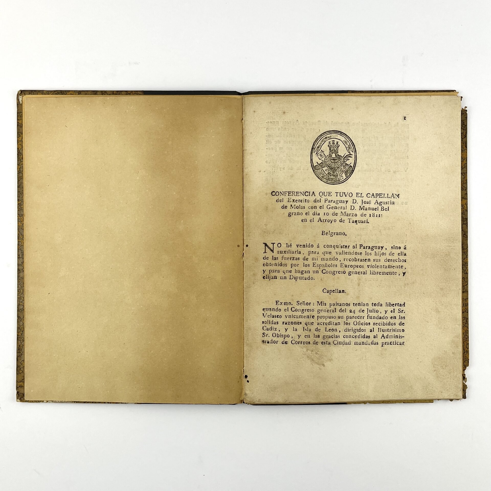 MANUEL BELGRANO - JOSÉ AGUSTÍN DE MOLAS “Conferencia que tuvo el capellan del exercito del Paraguay D. José Agustin de Molas con el General D. Manuel Belgrano [...]