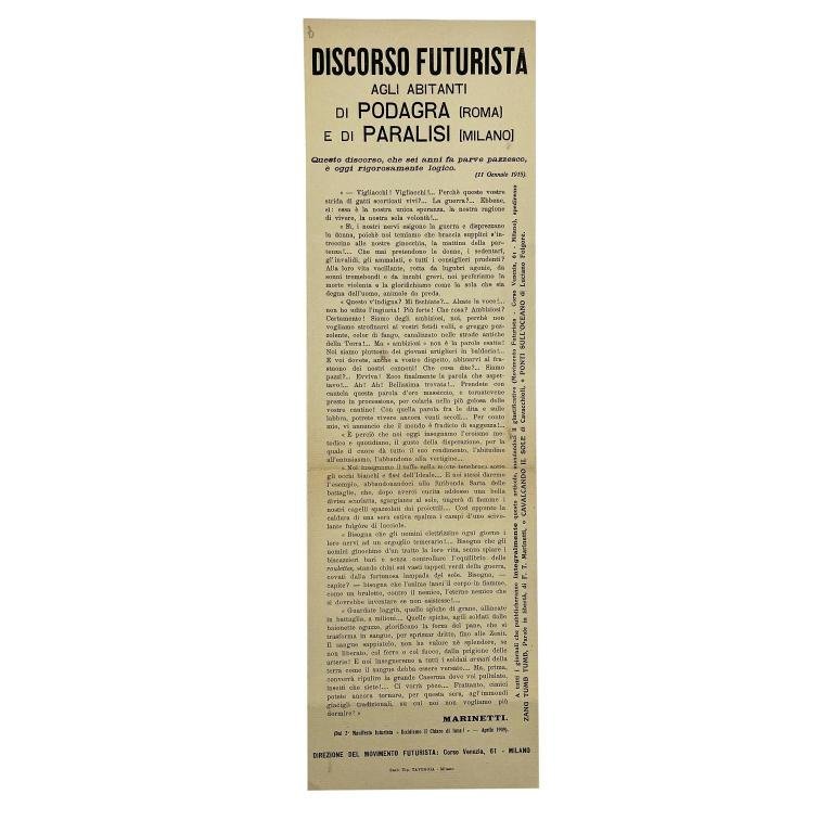 F. T. MARINETTI.
Discorso Futurista.