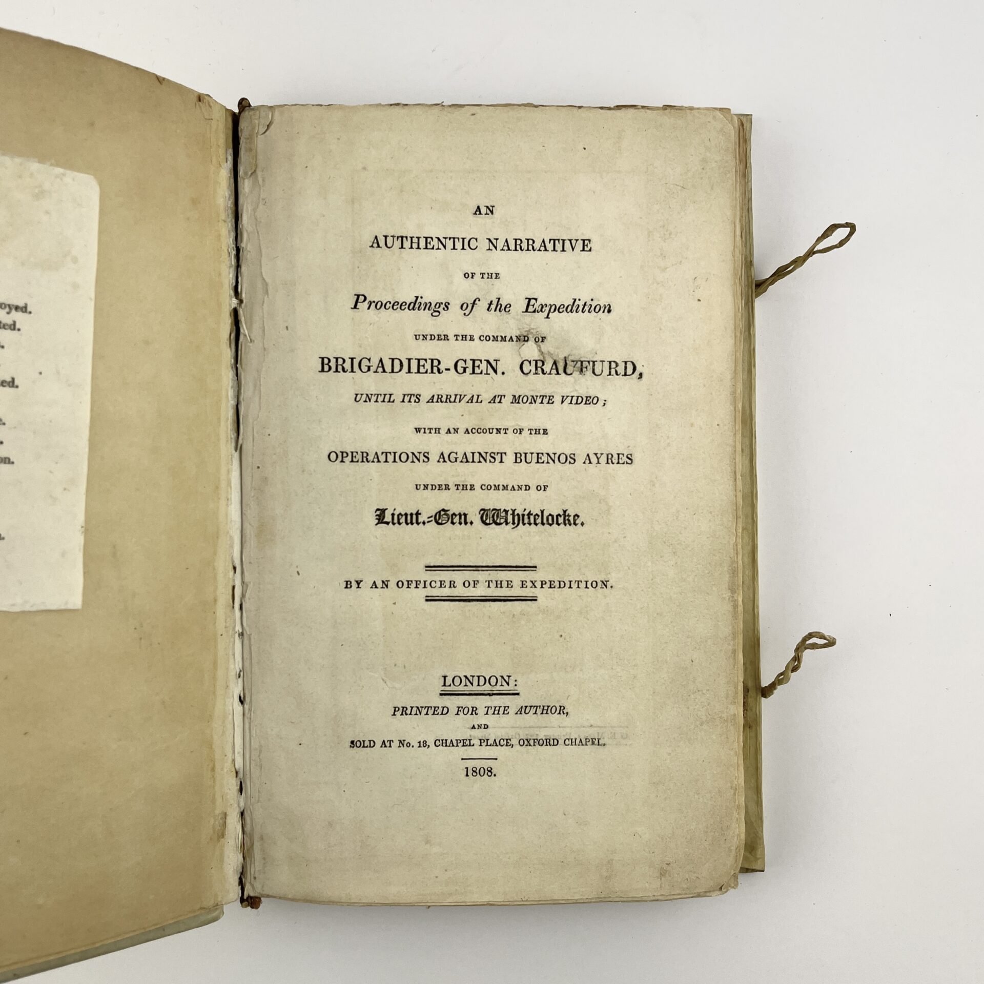 ROBERT CRAUFURDAn authentic narrative of the Proceedings of the Expedition under the command of Brigadier-Gen. Craufurd, until its arrival at Monte Video