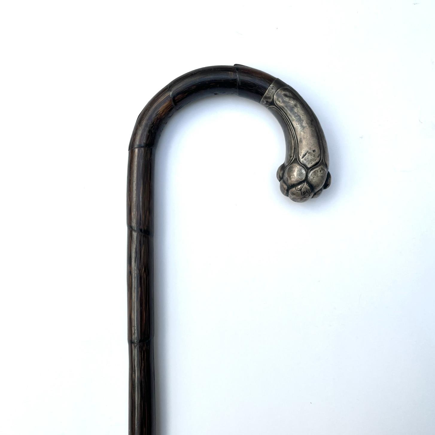 Bastón art nouveau en caña y plata