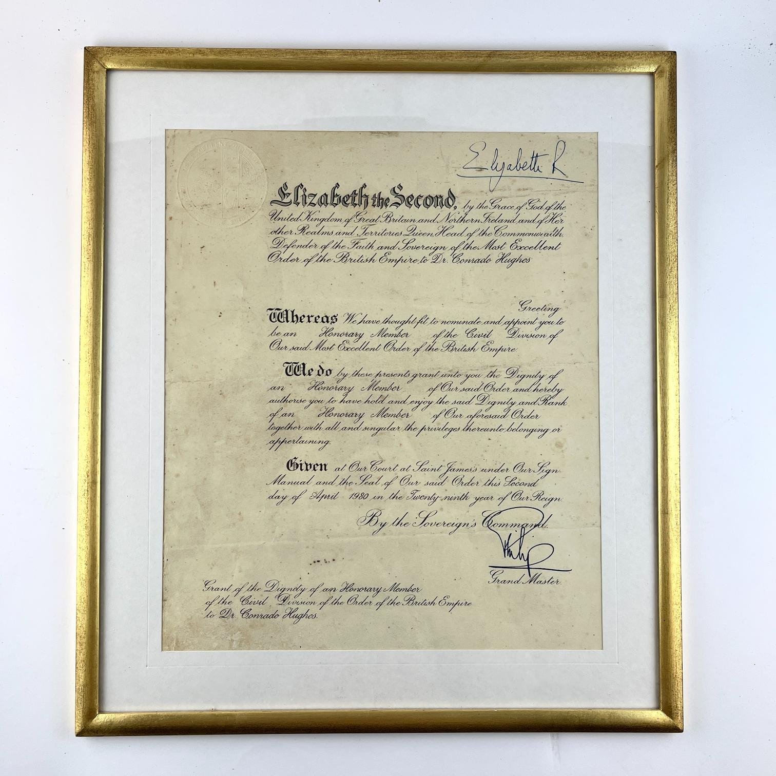 Certificado Orden del Imperio Británico