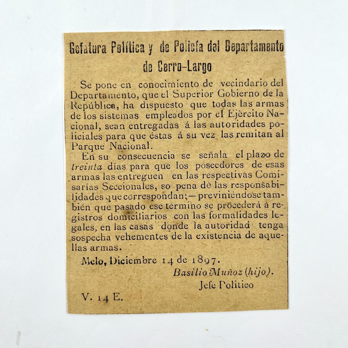 Recorte de prensa Revolución 1897