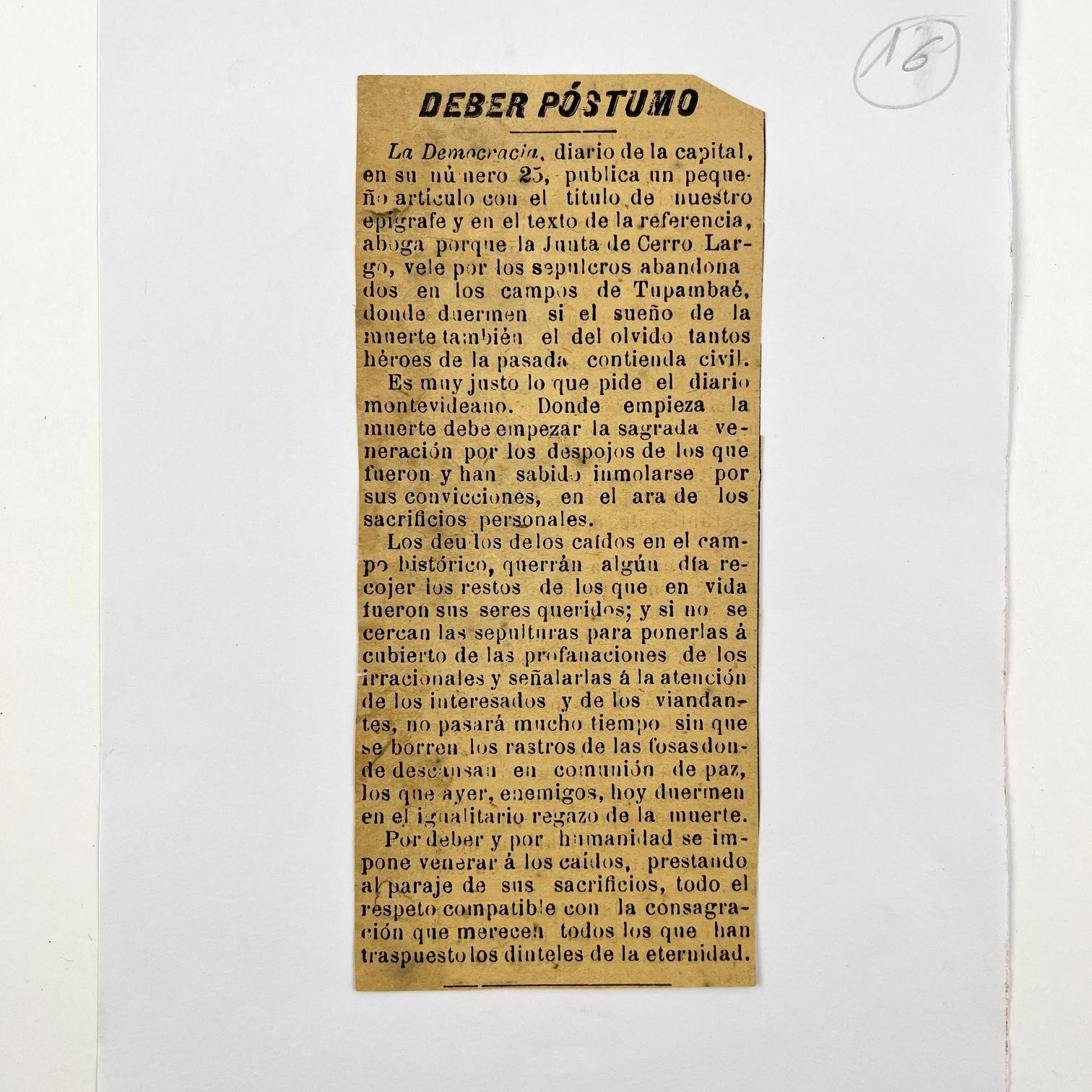 Recorte de prensa "Sepulcros de Tupambaé"